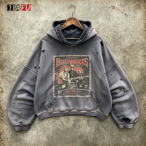 Heavyweight Fleece 500gsm <strong>Men's</strong> Printed Pullover <strong>Hoodie</strong> Distressed Washed Boxy Vintage Streetwear <strong>S</strong>-3XL Bulk Custom Graphic - Product Image 1