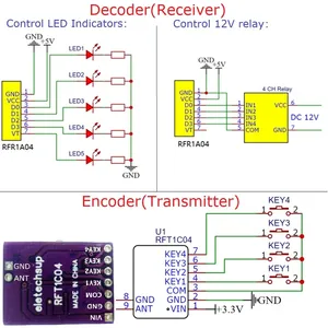 RFR1A04โมดูลการถ่ายทอด RFT1C04ที่มีการเข้ารหัส4CH DC 2.8-5V และถอดรหัสรีโมทคอนโทรล433.92MHz ตัวรับส่งสัญญาณไร้สาย - Product Image 5