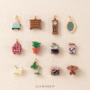 Muebles en Miniatura |   Abalorios de latón esmaltado chapados en oro de 18 quilates para la fabricación de joyas y decoración del hogar |   Libros, tostadora, colgante decorativo para bañera - Product Image 2