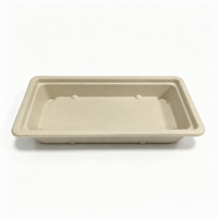 Afbreekbare, recyclebare, wegwerpbaar rechthoekig sushi- en fruitplateau, stapelbaar, geschikt voor magnetron, van bagasse, voor fastfood.