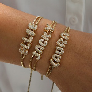 Trendy Micro Pave Zircon Initial for <strong>Bracelet</strong> for Women <strong>Personalized</strong> <strong>Name</strong> on Elegant Brass Custom Initial Gift Jewelry - Product Image 1