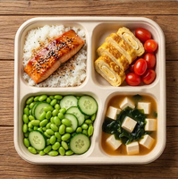 Boîte à lunch en bagasse de canne à sucre à 4 compartiments, haute profondeur 5,7 cm, capacité 1000 ml, couvercle biodégradable, micro-ondable, réutilisable, recyclable