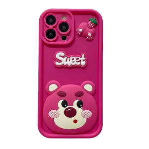 Capa de TPU TPU para celular, capinha fofa de urso de morango doce e desenhos animados para iphone 15 14 13 12 11 pro max 7plus xr xs max