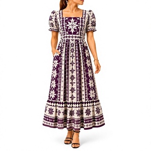 Vestido Mumu Micronésico Personalizado, Vestido Maxi con Estampado Tribal Polinesio Tapa, Mangas Abullonadas, Ropa de Moda Cultural Isleña, OEM - Product Image 1