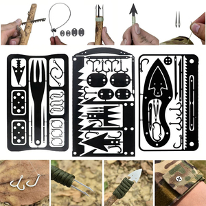Outil de survie en plein air, carte multifonctionnelle portable, équipement de survie d'urgence avec crochets barbelés pour la chasse, la pêche, le camping - Product Image 2