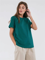 Ohsisa Lässiges Einfarbiges O-Ausschnitt Weiches Gestricktes Baumwoll-Kurzarm-T-Shirt mit Normaler Passform für Frühling/Sommer Streetwear Qualitäts-Basis-Damen-T-Shirt