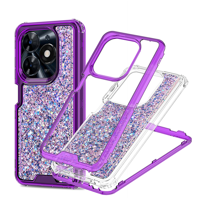 IVYMAX Clear Transparent Tecno Phone Case for Spark Go 2023 2024 10C 20C 10 Pro Smart 8 Pro Infinix Hot 40i Glitter 360 Case