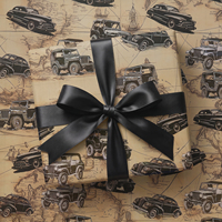 Papel de Regalo Kraft Impreso Personalizado con Patrón de Mapa de Auto Clásico Vintage, Papel para Envolver Regalos para Hombres, Embalaje para Regalos de Cumpleaños
