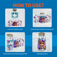 Etiqueta UV DTF Personalizada de Fábrica con Diseño de Dibujos Animados, Material Ecológico Resistente al Calor, para Botellas de Vidrio de 16 oz