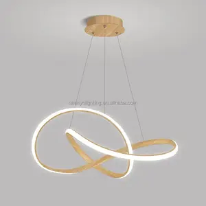 Creative Led Curved Pendant Lamp Led Wood Chandelier Modern Wooden Hanging Lamp Led Silicone Strip Light For Living Room