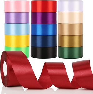 Multi Color Solid Double Face 100% Polyester Satin <b>Ribbon</b> Roll Assortment Set for Gift Packaging <b>Wedding</b> Decor - Product Image 3