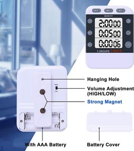 Timer Digitale da <span class=keywords><strong>Cucina</strong></span> Magnetico 99H59M59S a 3 Canali e 3 Gruppi con <span class=keywords><strong>Grande</strong></span> Display LCD e Clip - Product Image 6