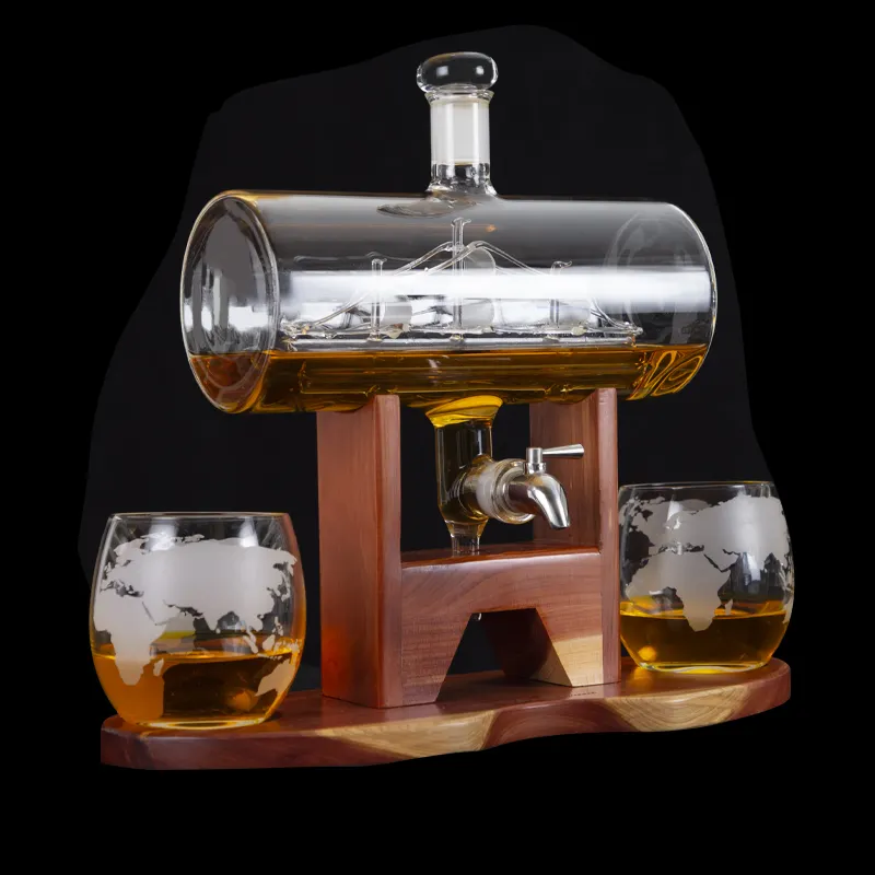 Fabrika babalar günü cam hediye kristal varil gemi için 2 gözlük ile viski sürahisi seti brendi likörü kokteyl votka Bourbon