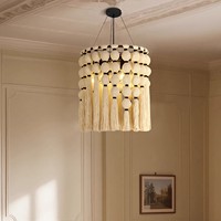 Lustre Nordique Bohème à Pompons, Lampe Suspendue Double Usage en Fil de Coton, Idéal Salon et Chambre