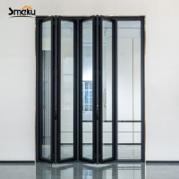 Puerta Panorámica de Aluminio Negro Moderno Smeku, Plegable, con Marco Delgado, para Balcón y Patio