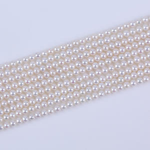 สร้อยคอลูกปัดมุกน้ำจืดทรงกลมสีขาวเคชิ ขนาด 4-4.5 มม. เกรด 4A งานแฮนด์เมด กึ่งสำเร็จรูป ขายส่ง - Product Image 1