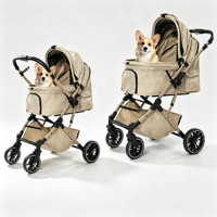 Poussette et porte-animaux pliables en métal, légères, utilisables d'une seule main, avec poussée bidirectionnelle et 4 roues, pour chiens et chats de petite taille, usage quotidien