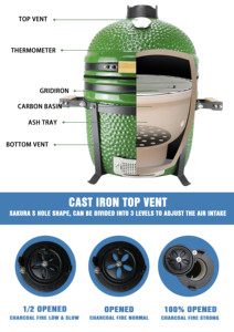 Barbecue Kamado AUPLEX 15 pouces en métal et céramique avec capot en verre haute température et dispositif de sécurité anti-flamme pour usage extérieur - Product Image 3