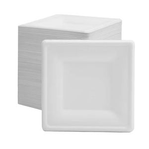 Assiettes carrées jetables compostables de 8 pouces, écologiques, pour l'emballage de la restauration rapide et les pique-niques - Product Image 2