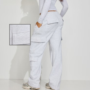 Pantaloni Cargo da <span class=keywords><strong>Donna</strong></span> con Logo Personalizzato, Vita Elastica, Gamba Larga, Produzione Propria, Traspiranti, Resistenti, Stile Streetwear, Multi <span class=keywords><strong>Tasche</strong></span> - Product Image 1