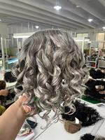 Perruque 100% Cheveux Humains Naturels Ombré Poivre et Sel Afro pour Femme, Perruque Bandeau Cheveux Vierges Gris Bouclés Crépus Demi-Perruque Sans Colle