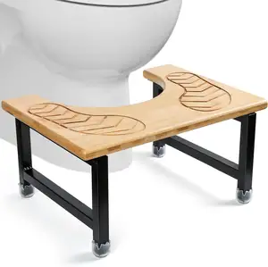 Combohome Bamboo with Metal Toilet Stool Poop Stool for Bathroom Bamboo Poop Stool with Non-Slip Layer No Assembly Required