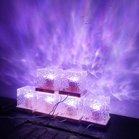 Lampe de table cube en cristal LED carrée, 3 16 couleurs changeantes, lampe de bureau pour chambre à coucher, prise USB, lumière de nuit à motif d'eau rotatif RGB