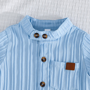 Vêtements pour garçons en bas âge en gros, chemises boutonnées + ensembles de shorts, tenues de plage 2 pièces pour garçons avec poches, vêtements pour enfants - Product Image 5