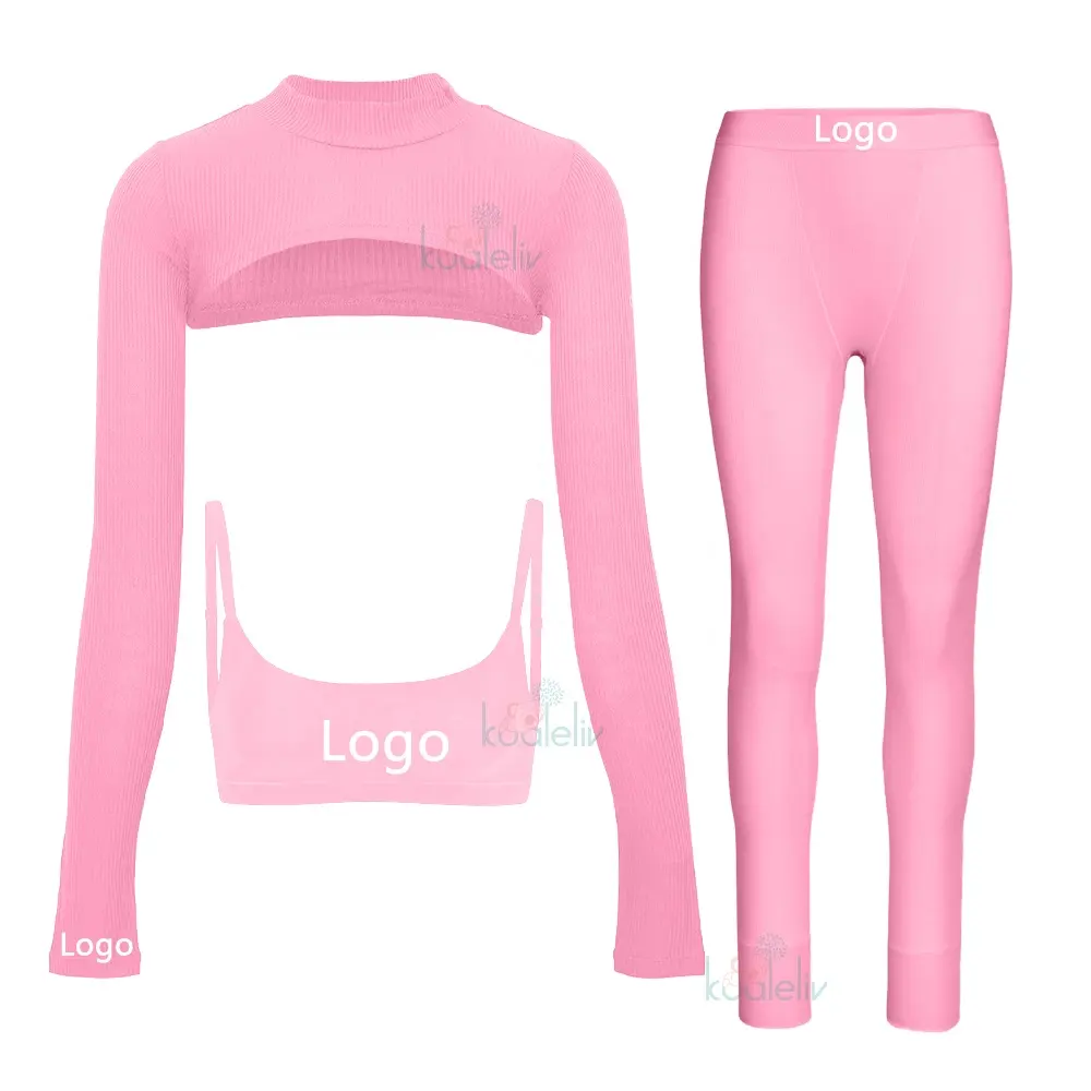 Custom Logo SweatyRocks Women's Stretch Cutout Yoga Sports Tee Long Sleeve Crop Top T Shirts Women 3 2 Piece Sets