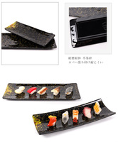 Assiettes à Sushi en mélamine, vente en gros, japonais, noir, or, Rectangle, service de vaisselle