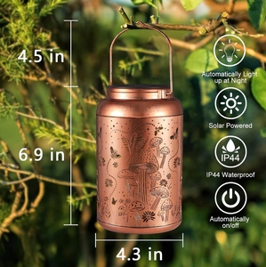 Lanterne de jardin solaire portable lanterne de fer solaire creusée colibri lumières - Product Image 3