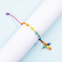 Bracelet chapelet arc-en-ciel, perles de prière colorées tissées à la main avec mini croix crucifix, cordon en nylon, souvenirs de festivals religieux