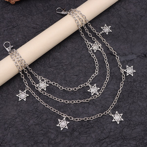 เข็มขัดตกแต่งลายดาวฮิปฮอปหลายชั้น สีเงินทิเบต สไตล์พังก์ โลหะ สำหรับสวมใส่ในชีวิตประจำวัน - Product Image 4