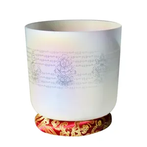 Campane tibetane in cristallo di quarzo con design e contorno del modello in oro puro nota musicale produttore all'ingrosso cdedgab