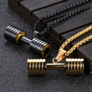 Collier de sport en argent et or, bijoux fantaisie, collier vintage en acier inoxydable avec pendentif haltère de musculation pour homme - Product Image 3