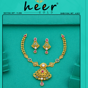 Traditional gold necklace set with colorful <b>stones</b> elegant bridal jewelry design with matching earrings for festive and wedding - Product Image 2