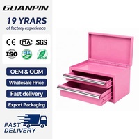 Vente en gros de coffre à outils en acier rose miniature de haute qualité Guanpin, avec couvercle rabattable, 2 tiroirs, organisateur de bureau, garantie d'un an