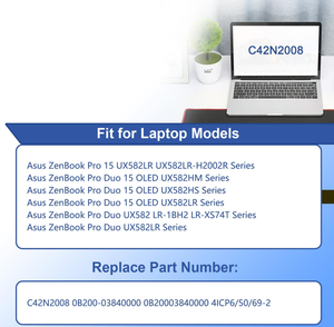 แบตเตอรี่แล็ปท็อป C42N2008สำหรับ <span class=keywords><strong>Asus</strong></span> <span class=keywords><strong>Zenbook</strong></span> <span class=keywords><strong>Pro</strong></span> <span class=keywords><strong>Duo</strong></span> <span class=keywords><strong>15</strong></span> OLED UX582 UX582L UX582LR XS74T UX582LR-BP1979R UX582LR-H2002R - Product Image 5