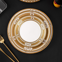 Assiettes à steak en céramique de style européen avec bord doré, assiettes à pâtes, assiettes de dîner, porcelaine blanche de luxe pour mariage, hôtel, banquet