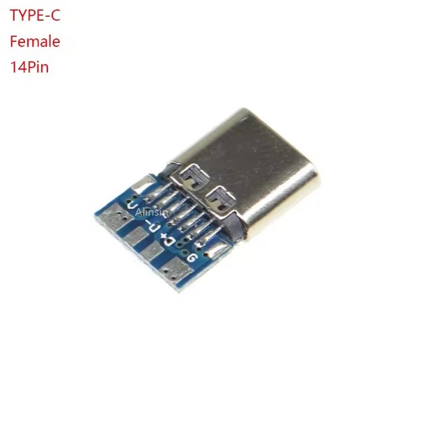 Usb 3.1 Type C Connector 14 Pin Female Socket Receptacle Through Holes Pcb 180 Vertical Shield usb-c