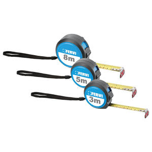 Mètre Ruban Fervi 3m 5m 8m à Lame en Acier, Retour Automatique, Verrouillage par Bouton Poussoir, Outil de Mesure Métrique - Product Image 1