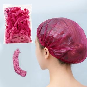 100 unidades/set Gorros de Ducha Desechables de Plástico Impermeables Rosados para Spa, Salón, Hotel, Tinte de Cabello, Gorro Elástico para Mujer, Baño - Product Image 2