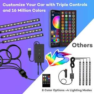 RGB para <span class=keywords><strong>Bluetooth</strong></span> controlado 4PCS 12V Auto Atmosphere <span class=keywords><strong>LED</strong></span> <span class=keywords><strong>Strip</strong></span> Light Kit Conectividad USB App Car Interior Underdash Lighting - Product Image 2
