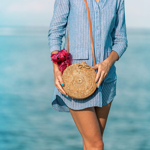 2023 Vietnam Rattan Beach <strong>Bag</strong> Natural Rattan <strong>Wicker</strong> <strong>Bag</strong> Hand Woven Straw Beach <strong>Bag</strong> for Girl - Product Image 2