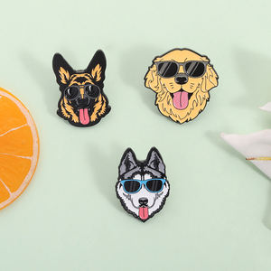 ゴールデンレトリバージャーマンシェパードハスキーエナメルピンクール犬サングラス付きブローチラペルバッジかわいいジュエリーギフト卸売 - Product Image 2