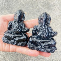 Offre Spéciale cristal naturel artisanat noir obsidienne sculpture éléphant Ganesha Statue pour cadeau
