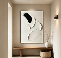 Peinture à l'huile abstraite texturée sur toile, peinte à la main, effet impasto 3D, noir et blanc, art mural minimaliste, œuvre d'art esthétique moderne