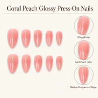 Faux ongles H3 Kaixin couleur pêche corail, courts, forme amande, à presser, finition rose brillante, fournitures pour manucure française