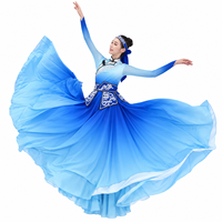 Costume de danse folklorique chinois bleu dégradé élégant pour femmes, robe de scène professionnelle, tenue de danseuse ethnique moderne