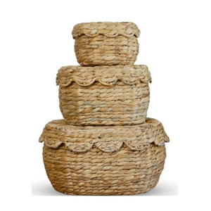 Paniers de rangement tressés en jacinthe d'eau avec couvercles, ensemble de paniers pour cuisine, garde-robe et étagères - Product Image 2